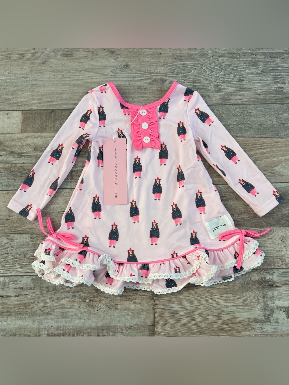 NWT Jane & Jo Girls Long Sleeve Nightgown in Sweater Bears Size 18 Months